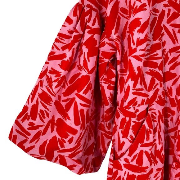 Veronica Beard Samy Red and Pink Print Balloon Sleeve Mini Dress Size 12 - Picture 3 of 6